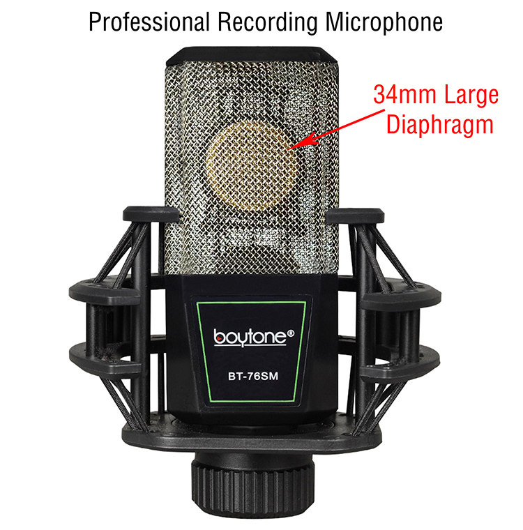 Boytone BT-76SM Professional Cardioid Condenser Studio Microphone, 34mm Large Diaphragm